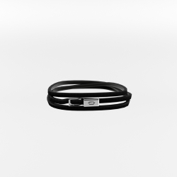 Leather bracelet / Triple turn - Rhodium